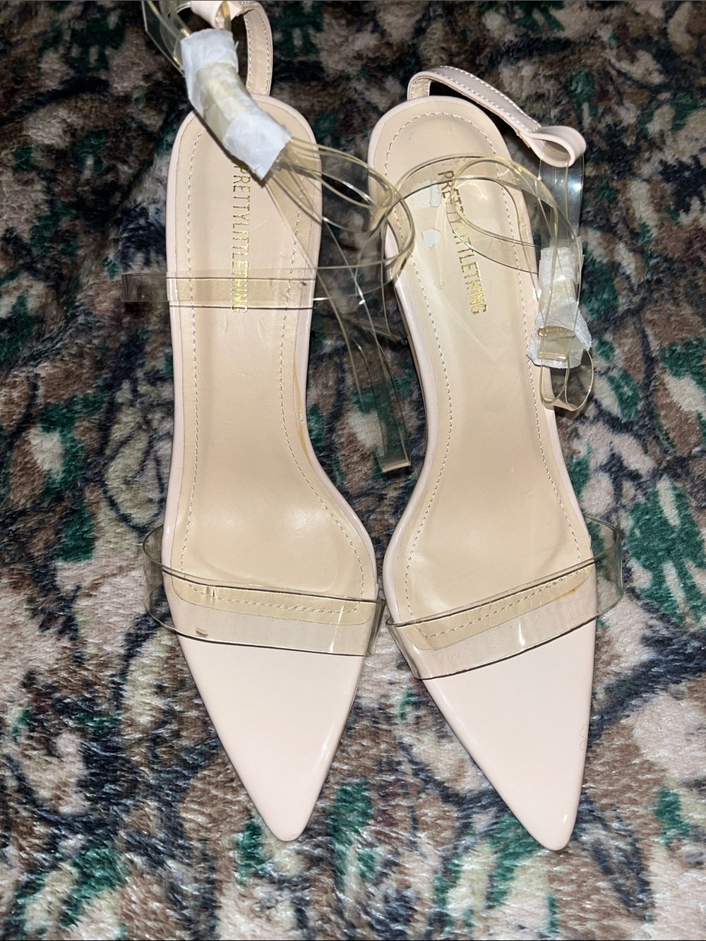 PrettyLittleThing Blush Pointed Toe Heels with Clear Straps